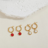 1 par de aretes de aro chapados en oro blanco chapado en oro de 14 quilates con incrustaciones redondas de hexagrama de estilo moderno con piedras preciosas artificiales de acero inoxidable
