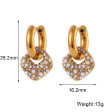 1 par de pendientes colgantes chapados en oro de 18 quilates con incrustaciones de perlas artificiales cuadradas artísticas de estilo moderno