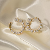 1 par de pendientes chapados en oro de 18 quilates con incrustaciones de perlas de acero inoxidable estilo INS