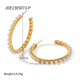 1 par de pendientes chapados en oro de 18 quilates con incrustaciones de perlas de acero inoxidable estilo clásico estilo IG