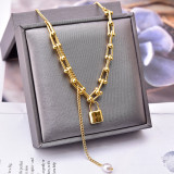 Collar de perlas artificiales con incrustaciones de acero y titanio con cierre de moda, 1 pieza