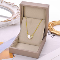 Collar De Concha De Diamantes De Imitación Con Incrustaciones De Acero De Titanio En Forma De Corazón De Moda 1 Pieza