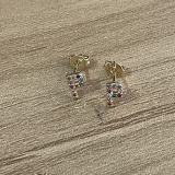 Pendientes chapados en oro de 14K con incrustaciones de cobre y circonita, elegantes y lujosos, estilo clásico, con letras asimétricas, 1 par