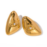 1 par de pendientes chapados en oro de 18 quilates con incrustaciones de ojo del diablo estilo IG, diamantes de imitación de acero inoxidable