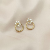 Pendientes de perlas de acero inoxidable con círculo de moda, 1 par