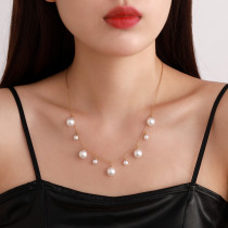 Collar pendiente plateado oro 18K del chapado de perlas artificiales del acero inoxidable de la borla de señora