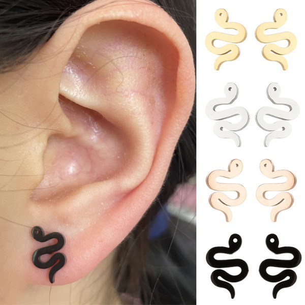 1 par de aretes chapados en acero inoxidable con forma de serpiente de estilo simple