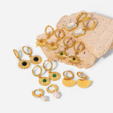 1 par de pendientes colgantes de circón de piedra Natural con incrustaciones de perlas artificiales de acero inoxidable con mariposa cuadrada redonda Retro