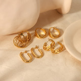 1 par de pendientes chapados en oro de 18 quilates de acero inoxidable pulido de Color sólido redondos en forma de U de estilo Simple