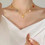 Collar elegante de acero de titanio con forma de corazón, chapado en perlas artificiales, collares de acero inoxidable de piedra Natural