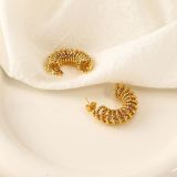 1 par de aretes chapados en oro de 18 quilates de acero inoxidable chapado en color sólido con forma de C estilo moderno informal