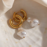 Pendientes chapados en oro con perlas de imitación de acero inoxidable, gotas de agua irregulares Retro, 1 par