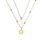 Collares de doble capa de acero inoxidable Sun Moon de estilo simple