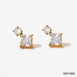 Pendientes de circón con incrustaciones de revestimiento de acero inoxidable geométricos clásicos elegantes