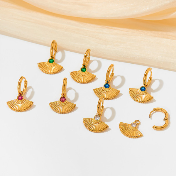 1 par de pendientes de circonita con incrustaciones de acero inoxidable chapado en sector retro