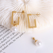 Pendientes de perlas de imitación de oro de 18k chapados en acero de titanio con personalidad Simple para mujer al por mayor
