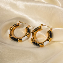 1 par de elegantes pendientes geométricos chapados en esmalte de acero inoxidable chapados en oro de 18 quilates