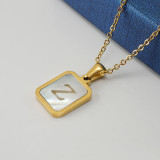 Collar con colgante de acero inoxidable con letras de moda, collares de acero inoxidable con concha chapada en oro