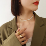 Collar De Acero De Titanio Con Costuras De Perlas De Moda