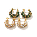 Pendientes De Aro De Circón Con Incrustaciones De Acero Inoxidable En Forma De U De Moda, 1 Par