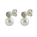 Pendientes de diamantes de imitación con incrustaciones de perlas de imitación de acero inoxidable geométricos para mujer 1 par