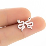 1 par de aretes chapados en acero inoxidable con forma de serpiente de estilo simple