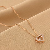 Collar De Diamantes De Imitación Con Incrustaciones De Acero De Titanio En Forma De Corazón De Moda 1 Pieza