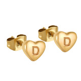 1 par de pendientes chapados en oro de 18 quilates de acero inoxidable con forma de corazón y letras de estilo sencillo