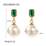 1 par de pendientes colgantes de circonita de acero inoxidable con incrustaciones de perlas estilo IG para mujer