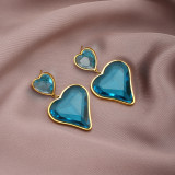 1 par de pendientes colgantes de circonita de acero inoxidable con incrustaciones chapadas en forma de corazón dulce y elegante