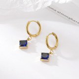 Pendientes de gota de acero de titanio con rombos retro, pendientes de acero inoxidable con incrustaciones de circón, 1 par