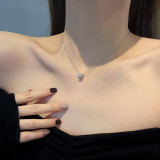 Collar de acero titanio con circonita colgante geométrico a la moda para mujer