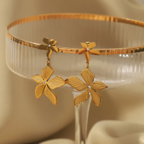 1 par de pendientes colgantes chapados en oro de 18K con diamantes de imitación de acero inoxidable con incrustaciones de retales de flores novedosos de estilo Vintage