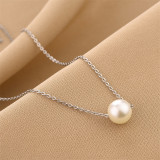 Collar de perlas artificiales con revestimiento de acero de titanio geométrico de estilo simple