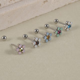 Pendientes de diamantes de imitación artificiales de acero inoxidable con incrustaciones de pétalos de flores brillantes de estilo Simple para mujer 1 pieza