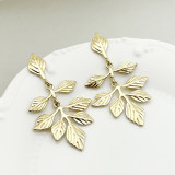 1 par de pendientes colgantes de acero inoxidable con forma de hoja de señora