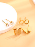 1 Juego de pendientes chapados en oro de 18K con incrustaciones de mariposa en forma de corazón de estilo Simple y elegante, diamantes de imitación de acero y titanio