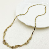 Collar chapado en oro turquesa con incrustaciones de acero inoxidable con hoja de estilo simple elegante