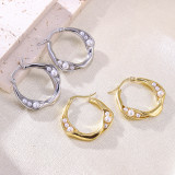 1 par de pendientes chapados en oro de 18 quilates con incrustaciones de círculo romántico clásico elegante y perla de acero inoxidable