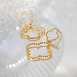 1 par de pendientes colgantes chapados en oro de 18 quilates de acero inoxidable con revestimiento de trébol de cuatro hojas estilo francés de vacaciones estilo IG