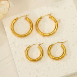 Pendientes de aro chapados en acero inoxidable de color sólido de estilo simple 1 par