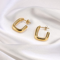 1 par de aretes chapados en oro de 18 quilates de acero de titanio con revestimiento pulido en forma de U de estilo sencillo e informal