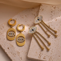 1 par de pendientes colgantes chapados en oro de 18K con incrustaciones de ojo de diablo de estilo Simple de estilo Vintage