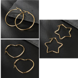 Pendientes de aro chapados en acero inoxidable con forma de corazón y estrella circular de estilo simple, 1 par