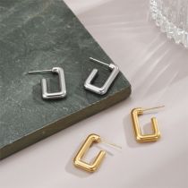 1 par de aretes chapados en oro de 18 quilates de acero inoxidable con pulido geométrico de estilo simple