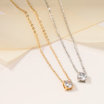 Collar de diamantes de imitación con incrustaciones de revestimiento de acero de titanio redondo de estilo simple de 1 pieza