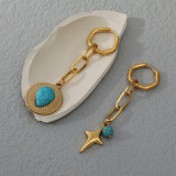 Pendientes colgantes de piedra natural asimétrica de acero inoxidable con gotas de agua de estrella de estilo vintage 1 par