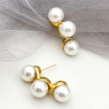 1 par de pendientes chapados en oro de perlas artificiales de acero inoxidable con incrustaciones de Color sólido dulce