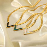 Collar de oro de 18 quilates de acero inoxidable con cadena de serpiente plana de concha blanca Natural de malaquita verde de concha negra en forma de V