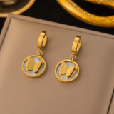 Pendientes colgantes chapados en oro de 18K con incrustaciones tridimensionales de mariposa de estilo Simple y dulce, 1 par
